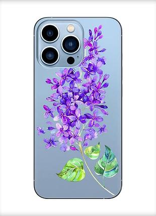 Прозорий чохол на apple iphone 13 pro max :: гілочка бузку (принт 280)