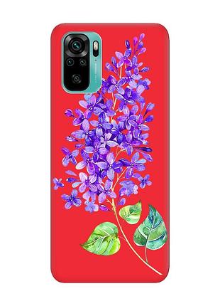 Матовый чехол с красными боками на xiaomi redmi note 10/note 10s :: веточка сирени (принт 280)