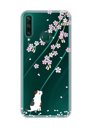 Прозрачный чехол на huawei y6p :: котик и сакура (принт 283)
