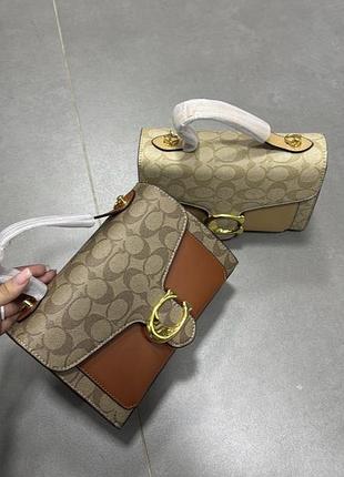 Женская сумка coach, сумка коач, сумка на плечо, кросс-боди, брендовая сумка рыже-коричневый