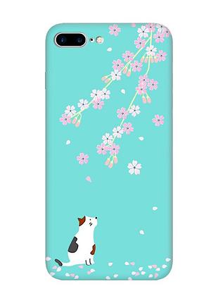 Матовый чехол с бирюзовыми боками на apple iphone 7 plus/8 plus :: котик и сакура (принт 283)