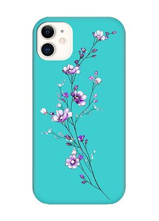 Матовый чехол с бирюзовыми боками на apple iphone 11 (6.1) :: веточка цветов (принт 278)