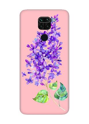 Матовый чехол с розовыми боками на xiaomi redmi note 9 :: веточка сирени (принт 280)