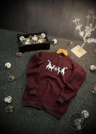 Стильный мужской новогодний свитшот кофта толстовка с оленями свитер