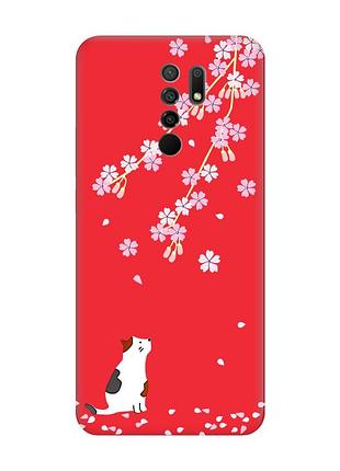 Матовий чохол з червоними боками на xiaomi redmi 9 :: котик і сакура (принт 283)