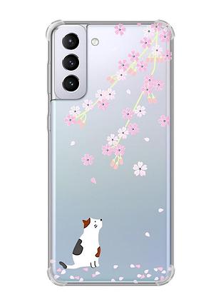 Чехол с утолщёнными углами на samsung galaxy s21 plus :: котик и сакура (принт 283)