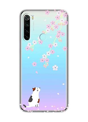 Прозрачный чехол на xiaomi redmi note 8 :: котик и сакура (принт 283)
