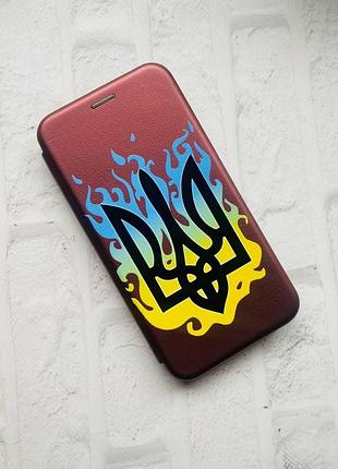 Чехол-книжка с рисунком на xiaomi redmi note 7/ redmi note 7 pro бордовый тризуб пламя (принт 257) 3