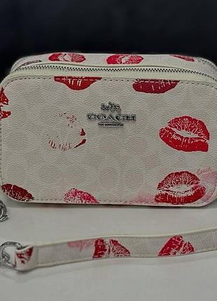 Сумка coach с поцелуями, сумка коач, кроссбоди, брендовая сумка, сумка на плечо, сумка через плечо белый