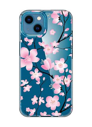 Прозрачный чехол для iphone 13 mini :: цветущая сакура (принт 282)
