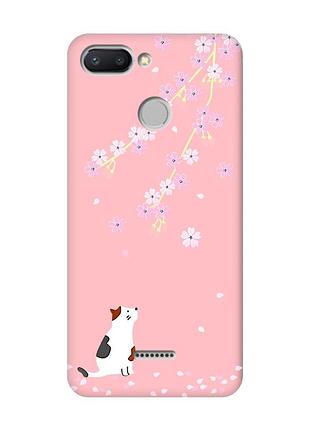 Матовий чохол з рожевими боками на xiaomi redmi 6 :: котик і сакура (принт 283)