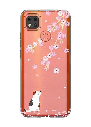 Прозорий чохол для xiaomi redmi 9c/10a :: котик і сакура (принт 283)