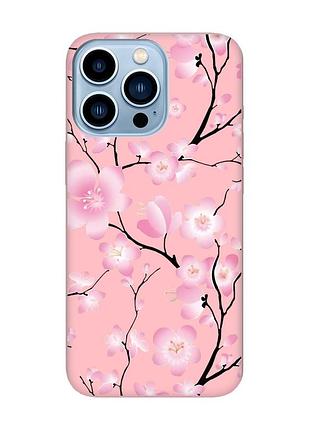 Матовый чехол на apple iphone 13 pro max розовый :: цветущая сакура (принт 282)