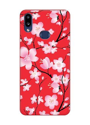 Матовый чехол с красными боками на samsung galaxy a10ѕ a107 :: цветущая сакура (принт 282)