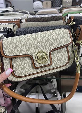 Жіноча сумка michael kors, сумка майкл корс, сумка з принтом майкл корс, крос-боді, сумка через плече, клатч молочний