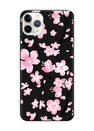 Матовый чехол с черными боками на iphone 11 pro max (6.5) :: цветущая сакура (принт 282)