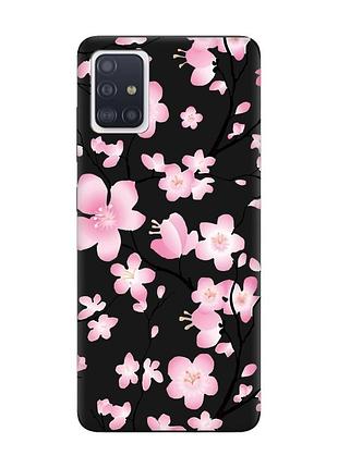 Матовый чехол с черными боками на samsung galaxy a71/a715 :: цветущая сакура (принт 282)
