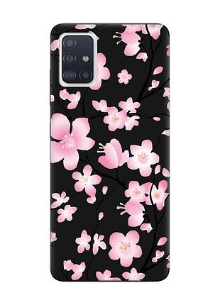 Матовий чохол з чорними боками на samsung galaxy a51 :: квітуча сакура (принт 282)