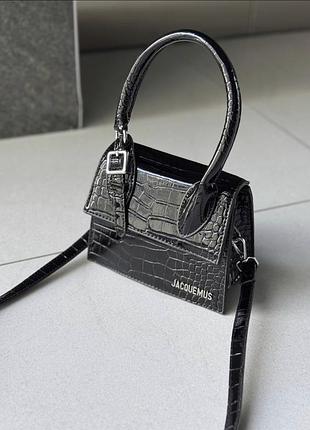 Женская сумка jacquemus le bambino, сумка жакмюс под рептилию, кросс боди, сумка из кожи крокодила, cross body, клатч черный