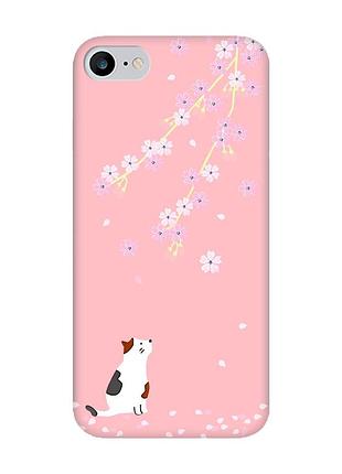 Матовий чохол з рожевими боками на iphone 7/8 :: котик і сакура (принт 283)