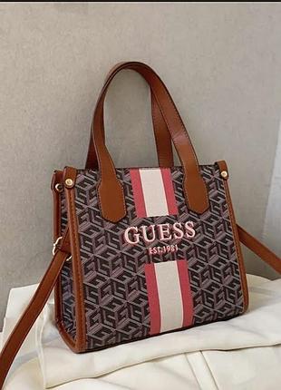 Женская сумка guess, сумка гесс, сумка через плечо, cross body, шоппер, кросс боди, маленькая сумка коричневый