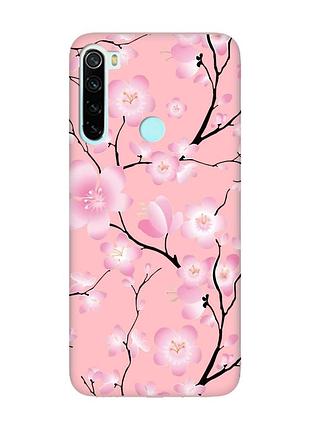 Матовый чехол на xiaomi redmi note 8 розовый :: цветущая сакура (принт 282)