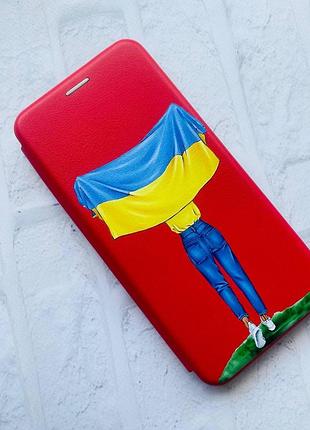 Чехол-книжка с рисунком для xiaomi redmi note 7 / note 7 pro красный :: девушка с флагом (принт 263) 3