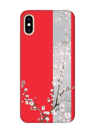Матовый чехол на iphone xs max красный :: цветущая сакура (принт 285)