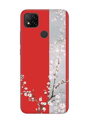 Матовий чохол з червоними боками на xiaomi redmi 9c/10a :: квітуча сакура (принт 285)
