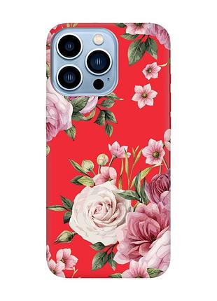 Матовый чехол с красными боками на apple iphone 13 pro max :: розовые цветы (принт 287)