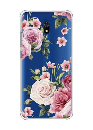 Чехол с утолщенными углами на xiaomi redmi 8a :: розовые цветы (принт 287)