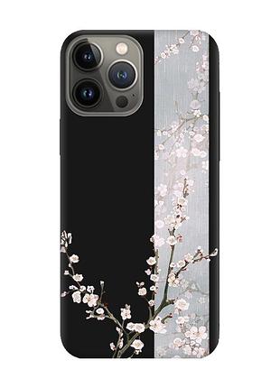 Матовый чехол на iphone 13 pro черный :: цветущая сакура (принт 285)