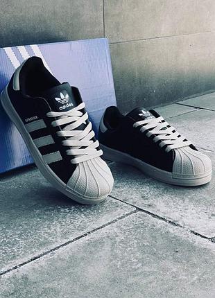 Жіночі кросівки adidas superstar шкіряні легкі стильні чорні літні бігові спортивні кросівки адідас суперстар женские кроссовки адидас летние стильные