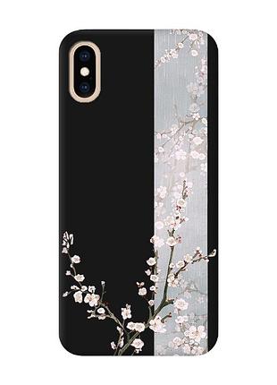 Матовый чехол на iphone xs max черный :: цветущая сакура (принт 285)