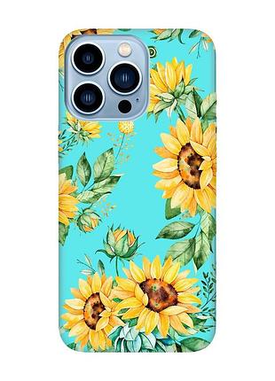 Матовий чохол з бірюзовими боками на apple iphone 13 pro max :: соняхи (принт 288)
