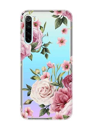Прозрачный чехол на xiaomi redmi note 8 :: розовые цветы (принт 287)