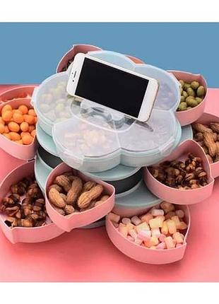 Вращающаяся складная трехъярусная конфетница flower candy box