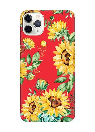 Матовый чехол с красными боками на iphone 11 pro max (6.5) :: подсолнухи (принт 288)