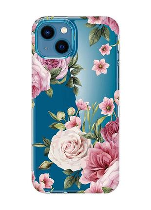 Прозорий чохол для iphone 13 mini :: рожеві квіти (принт 287)