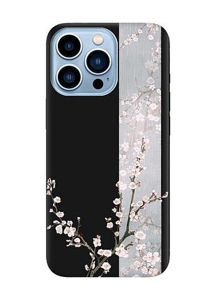Матовый чехол на iphone 13 pro max черный :: цветущая сакура (принт 285)