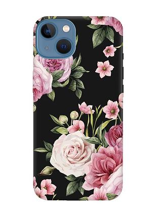 Матовый чехол с черными боками на apple iphone 13 :: розовые цветы (принт 287)