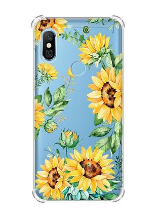 Чехол с утолщёнными углами для xiaomi redmi note 6 pro :: подсолнухи (принт 288)