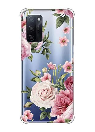 Чехол с утолщёнными углами для oppo a55 :: розовые цветы (принт 287)