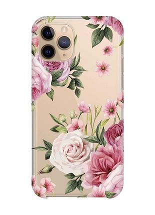 Прозорий чохол на apple iphone 11 pro (5,8) :: рожеві квіти (принт 287)