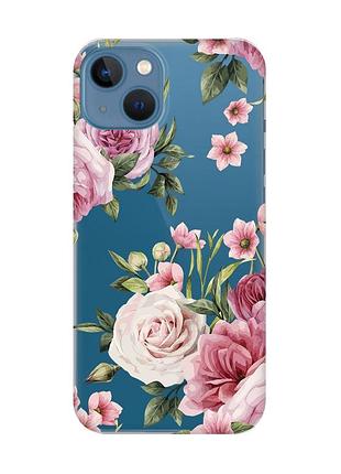 Прозрачный чехол на apple iphone 13 :: розовые цветы (принт 287)