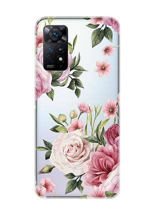 Прозрачный чехол на xiaomi redmi note 11 pro/12 pro 4g :: розовые цветы (принт 287)