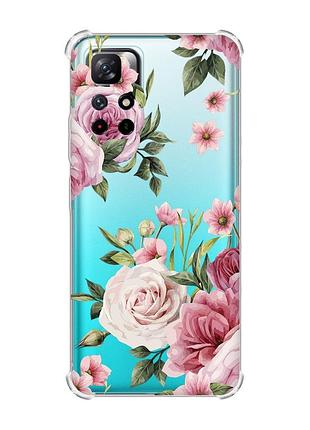 Чохол з потовщеними кутами на xiaomi redmi note 11 4g :: рожеві квіти (принт 287)