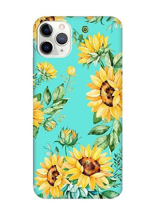 Матовый чехол с бирюзовыми боками на iphone 11 pro max (6.5) :: подсолнухи (принт 288)