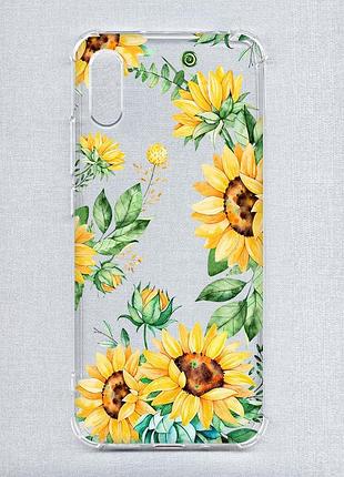 Чехол с утолщёнными углами на xiaomi redmi 9a :: подсолнухи (принт 288)