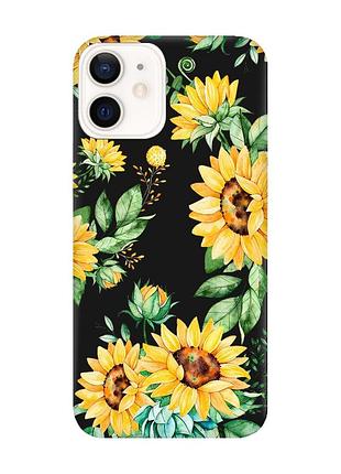 Матовый чехол с черными боками на apple iphone 12/12 pro (6.1) :: подсолнухи (принт 288)